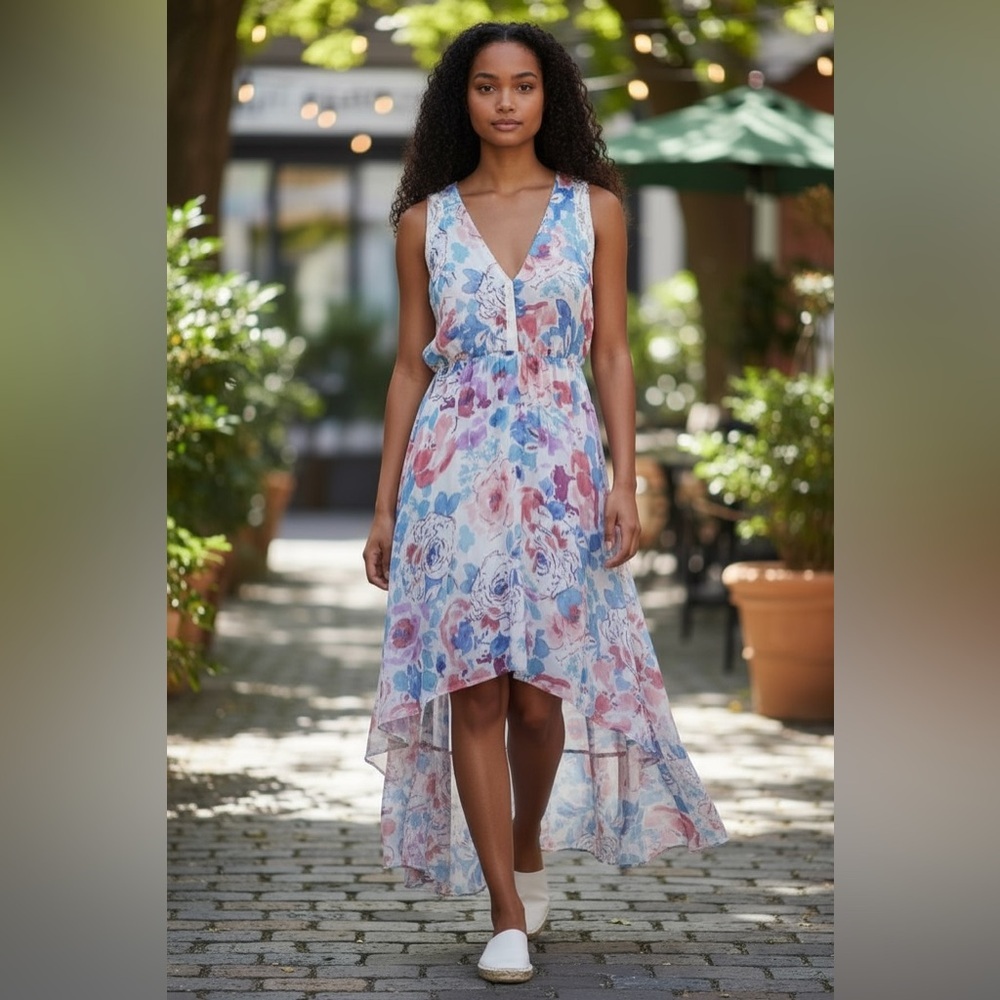 *Candie’s Colorful Floral Lace Vintage High Low Slip Dress Small